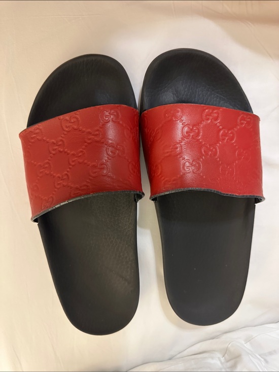 Gucci Shoes - Gucci Red and Black Slide Sandals